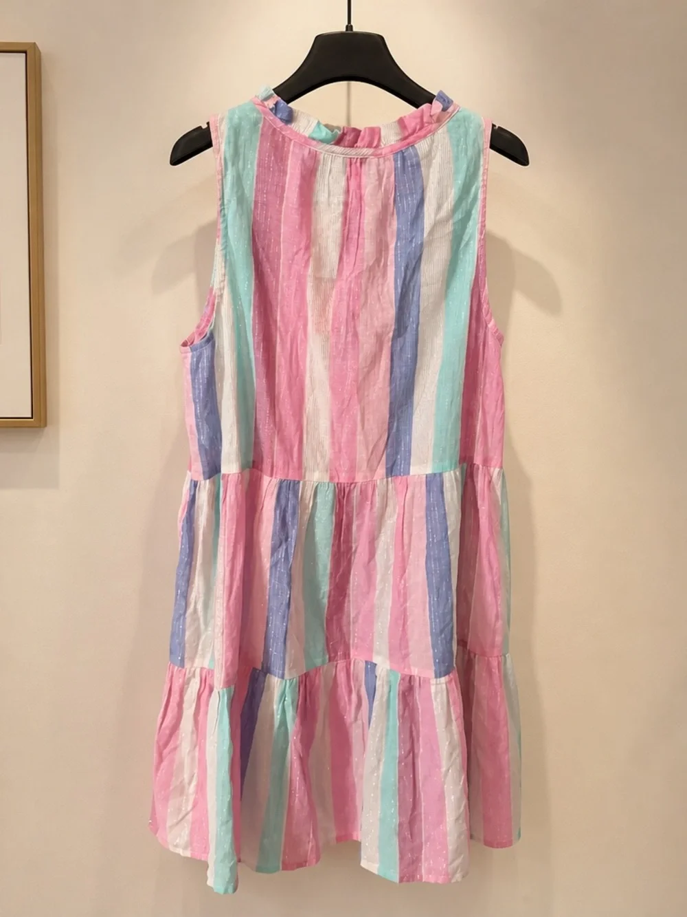 J. Crew Pastel Stripe Tiered Sleeveless Dress with Tassel Tie